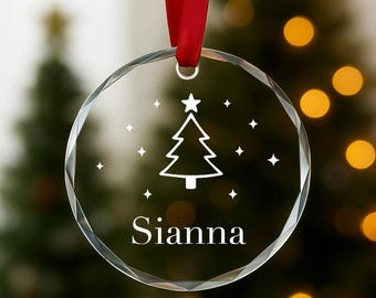 Glass Personalised Christmas Bauble/Ornament Christmas Tree And Name Design