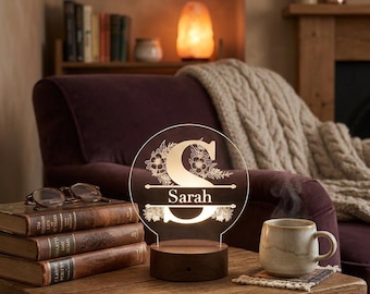 Personalised Floral Name design colour changing nursery night light or bedside light featuring