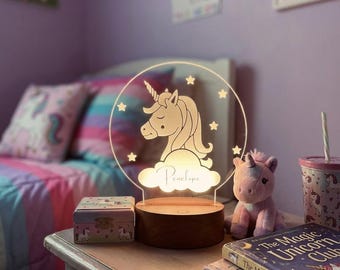 Personalised Unicorn colour changing nursery night light or bedside light
