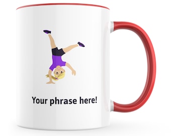 Personalised Emoji Mug featuring woman cartwheeling medium light skin tone emoji