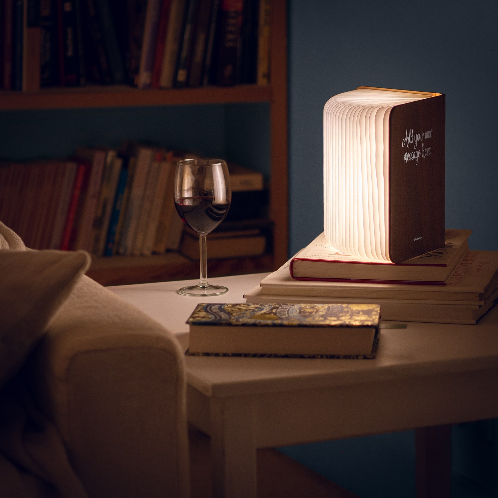 Personalised Wooden Folding Magnetic Glowing LED Book Lamp featuring Together Everyone Achieves More design