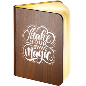 Personalised Wooden Folding Magnetic Glowing LED Book Lamp featuring Make Your Own Magic design