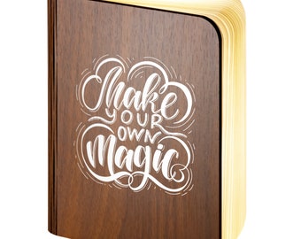 Personalised Wooden Folding Magnetic Glowing LED Book Lamp featuring Make Your Own Magic design