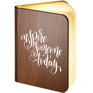 Personalised Wooden Folding Magnetic Glowing LED Book Lamp featuring Inspire Someone Today design