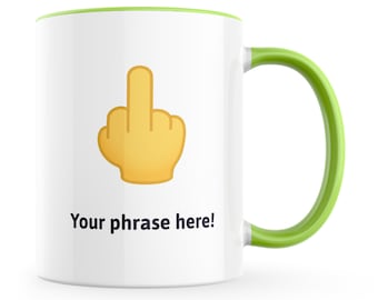 Personalised Emoji Mug featuring middle finger emoji