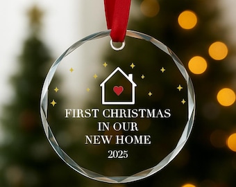 Glass Christmas Bauble/Ornament First Christmas In Our New Home Coloured Design