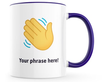 Personalised Emoji Mug featuring waving hand emoji