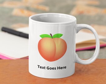 Personalised White Emoji Mug featuring Peach emoji