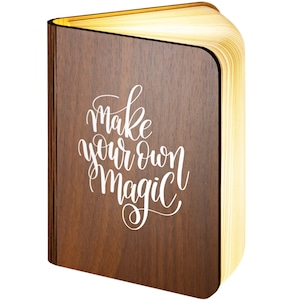 Personalised Wooden Folding Magnetic Glowing LED Book Lamp featuring Make Your Own Magic design