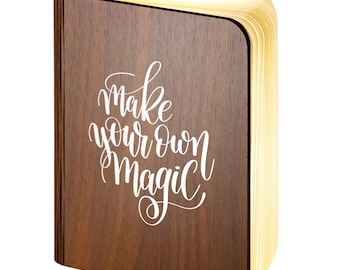 Personalised Wooden Folding Magnetic Glowing LED Book Lamp featuring Make Your Own Magic design