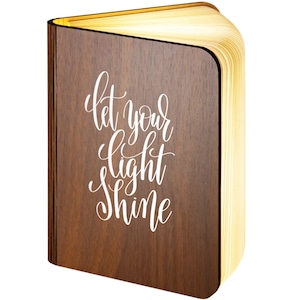 Personalised Wooden Folding Magnetic Glowing LED Book Lamp featuring Let Your Light Shine design
