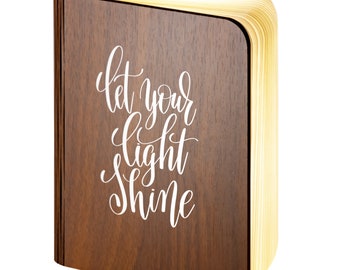 Personalised Wooden Folding Magnetic Glowing LED Book Lamp featuring Let Your Light Shine design