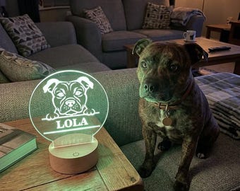 Personalised Staffy Dog design colour changing nursery night light or bedside light