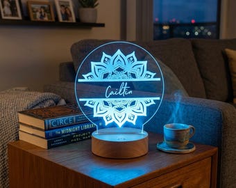 Personalised Mandala design colour changing nursery night light or bedside light