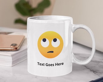 Personalised White Emoji Mug featuring Face With Rolling Eyes emoji