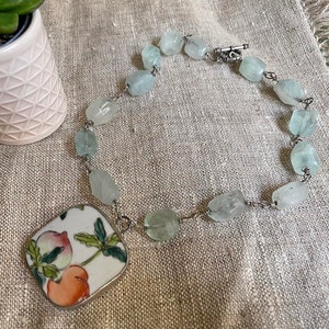 Antique Porcelain, Natural Crystal Bead Necklace image 1