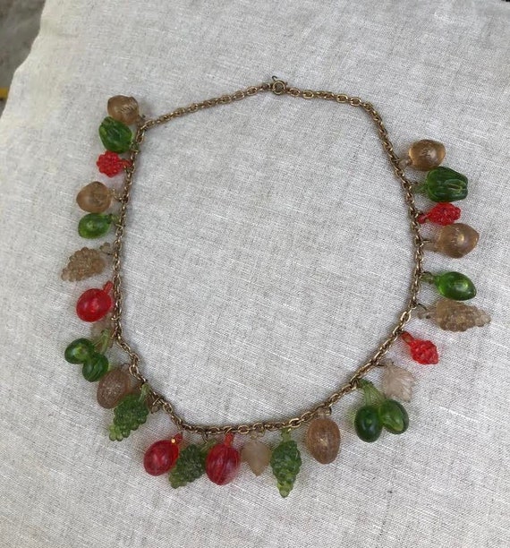 Vintage 1950's Plastic Fruit Charm Necklace Gem