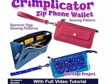 Crimplicator Zip Phone Wallet. PDF Sewing Pattern & video tutorial. Raw Edge Wallet. Wristlet Pattern.