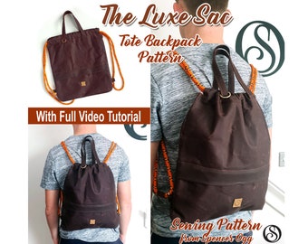 Mens Drawstring Backpack PDF Sewing Pattern & video tutorial. The Luxe Sac. Unisex Bag sewing pattern