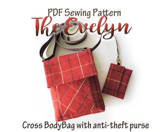 The Evelyn crossbody bag pattern with anti theft purse . iPad bag. PDF messenger Bag sewing pattern. Purse Patterns and tutorials