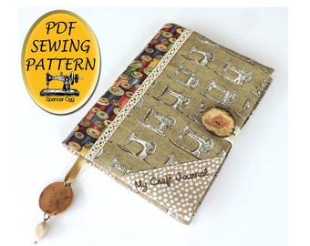 PDF sewing pattern craft journal, A5 Notebook cover sewing pattern, Book cover tutorial. Book jacket, PDF download