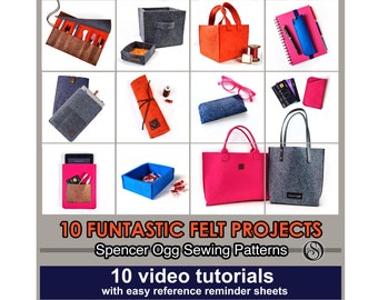 10 Funtastic Felt projects. Video Tutorial and E-book. Christmas gifts, felt gifts, felt crafts.