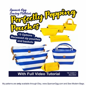 Zip pouches and Baskets 15 options. Perfectly Popping Pouches PDF Sewing Pattern. Zipper Pouch sewing pattern.