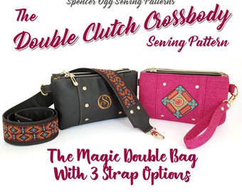 The Double Clutch Crossbody PDF Sewing Pattern. Bag sewing pattern. Zip pouch pattern. Purse pattern.