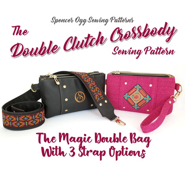 Die Double Clutch Crossbody PDF Schnittmuster. Taschen-Schnittmuster. Reißverschlussbeutel Muster. Geldbörse Muster.