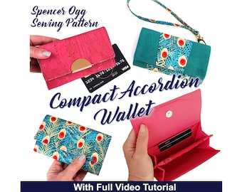 Compact Accordion Wallet PDF Sewing Pattern and VIDEO tutorial. Coin purse sewing pattern. Bag sewing Patterns. Sew and sell.