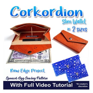 Corkordion Wallet PDF Sewing Pattern and VIDEO tutorial. Raw Edge Wallet. Purse sewing Patterns.