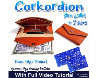 Corkordion Wallet PDF Sewing Pattern and VIDEO tutorial. Raw Edge Wallet. Purse sewing Patterns.