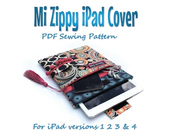 iPad cover PDF pattern. Mi Zippy iPad cover. For iPads 1 2 3 & 4. PDF download. Tablet case sewing pattern and tutorial