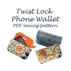 Phone Wallet Pattern. Twist lock PDF purse pattern. Purse sewing pattern. Coin purse