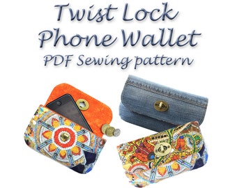 Phone Wallet Pattern. Twist lock PDF purse pattern. Purse sewing pattern. Coin purse