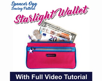 Starlight zip Wallet PDF Sewing Pattern and VIDEO tutorial. Coin purse sewing pattern. Purse sewing Patterns. Travel Wallet