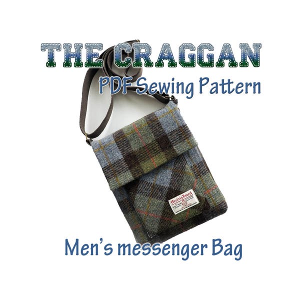 Mens messenger bag PDF sewing pattern. The Craggan. man bag. iPad bag. mens cross body bag