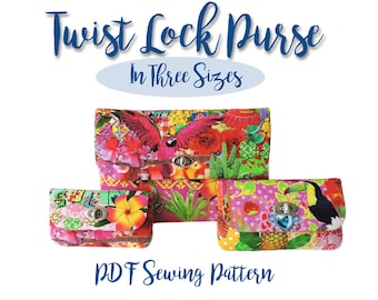 Wallet Pattern. Twist lock PDF purse pattern in 3 sizes. Twist lock pouch. Bag sewing pattern