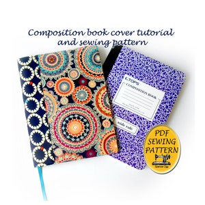 Composition book cover pattern and tutorial. Notebook cover sewing pattern, with free  tutorial for any sized book jacket. PDF download #