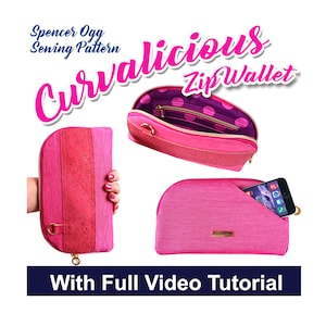 Curvalicious Zip Wallet PDF Sewing Pattern and VIDEO tutorial. Coin purse sewing pattern. Purse sewing Patterns. Travel Wallet
