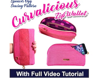 Curvalicious Zip Wallet PDF Sewing Pattern and VIDEO tutorial. Coin purse sewing pattern. Purse sewing Patterns. Travel Wallet