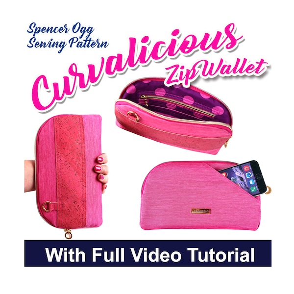 Curvalicious Zip Wallet PDF Sewing Pattern and VIDEO tutorial. Coin purse sewing pattern. Purse sewing Patterns. Travel Wallet