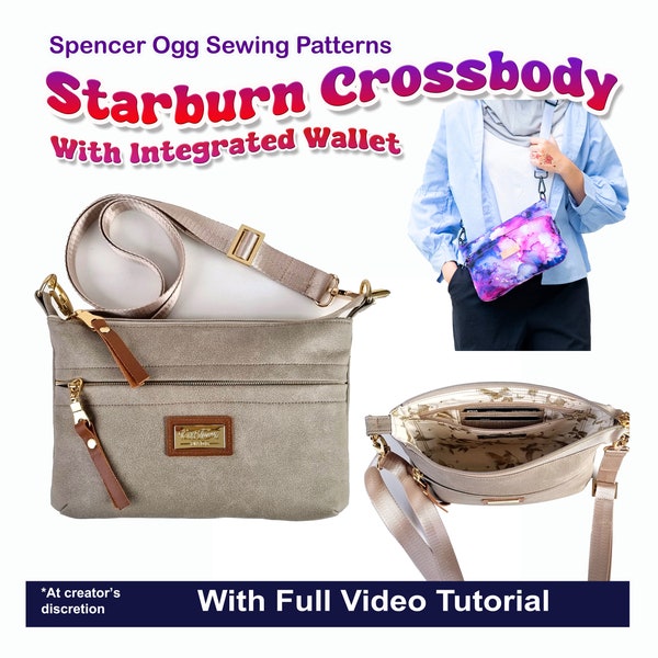 Starburn Crossbody Bag PDF Sewing Pattern & Video Tutorial. Bag sewing patterns.