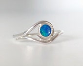 Australian opal swirl wave ring. Flashy opal doublet ring. Sterling silver.