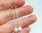 Sterling silver freshwater pearl drop Stud earrings.