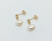 Freshwater pearl. Studs. earrings. Gold filled . Small drop. Pearl