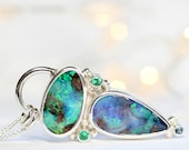 Statement Australian boulder Opal necklace with emerald & tanzanite