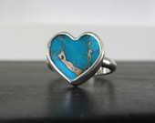 Copper turquoise heart ring