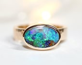 9ct Yellow gold Australian boulder opal ring
