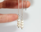 Pearl drop earrings. Dainty pearl threaders earrings. Wedding and bridesmaid earrings